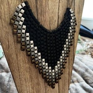 Metal Necklace Bib Choker Chunky Statement Pendant Chain Jewelry Black Brass
